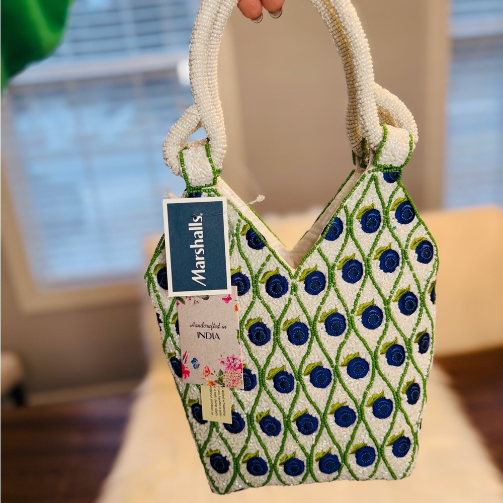 Marshalls White and Blue Beaded Tote